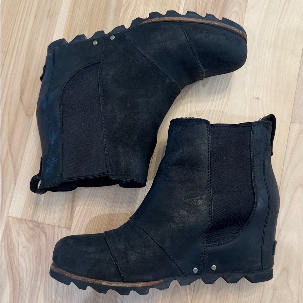 Sorel Black Wedge Ankle Boots 9 Joan of Arctic - Picture 5 of 6